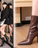 Wind simplicity, fine heel banquet short -heeled women's boots, pointed feet slim feet, thin heel boots