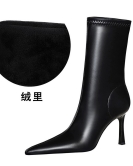 Wind simplicity, fine heel banquet short -heeled women's boots, pointed feet slim feet, thin heel boots