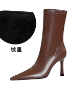 Wind simplicity, fine heel banquet short -heeled women's boots, pointed feet slim feet, thin heel boots