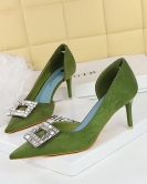 Fashionable banquet Women's shoes fine heel high heels shallow mouth pointed metal rhinestone buckle single shoes