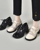 Round -headed small leather shoes female spring and summer net yarn single shoe ises of thick heels, the school style heel single shoes