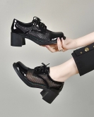 Round -headed small leather shoes female spring and summer net yarn single shoe ises of thick heels, the school style heel single shoes