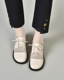 Round -headed small leather shoes female spring and summer net yarn single shoe ises of thick heels, the school style heel single shoes