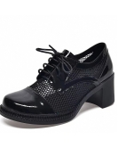 Round -headed small leather shoes female spring and summer net yarn single shoe ises of thick heels, the school style heel single shoes