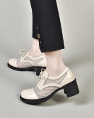 Round -headed small leather shoes female spring and summer net yarn single shoe ises of thick heels, the school style heel single shoes