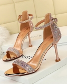 Wind sexy banquet Summer high -heeled shoes Women's shoes fine heel high heels off -toed rhinestone with sandals with sandals