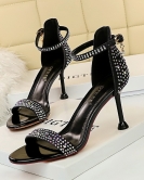 Wind sexy banquet Summer high -heeled shoes Women's shoes fine heel high heels off -toed rhinestone with sandals with sandals