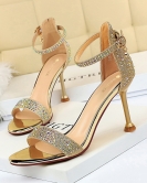 Wind sexy banquet Summer high -heeled shoes Women's shoes fine heel high heels off -toed rhinestone with sandals with sandals