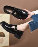 Retro small leather shoes female spring and summer header cow leather fashion single shoes round head woven flat shoes