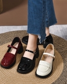 Doll shoes female spring and summer round head, buckle cow patent leather thick bottom thick heel retro student shoes