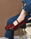 Doll shoes female spring and summer round head, buckle cow patent leather thick bottom thick heel retro student shoes