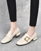 Women's shoes Early spring small leather shoes pressed the head layer of cowhide square buckle round head shoes, one shoes, two single shoes