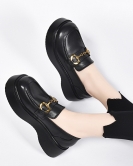 Thick -soled shoes Female spring season Yinglun wind puffing cake and round -headed single shoes black head layer cowhide women's shoes