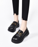 Thick -soled shoes Female spring season Yinglun wind puffing cake and round -headed single shoes black head layer cowhide women's shoes