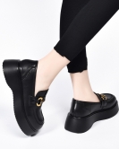 Thick -soled shoes Female spring season Yinglun wind puffing cake and round -headed single shoes black head layer cowhide women's shoes