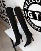 Wind and simple winter boots wine glass heel high -heeled pointed fluffy face sexy and thin -knee boots