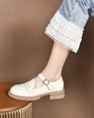 Women's shoes spring and summer fashion retro single toe layer beef patent leather round head flat bottom single buckle doll shoes