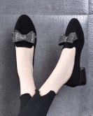 Single shoe women's spring black sheepskin low heel bow women's shoes low -help one pedal shoes