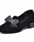 Single shoe women's spring black sheepskin low heel bow women's shoes low -help one pedal shoes