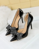 Wind banquet High -heeled shoe fine heel shallow mouth pointed pointed pointed rhinestone bowls single shoes