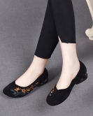 Round -headed light -mouth single shoe women's spring and summer national wind embroidery flower flat shoes sheepskin retro women's shoes