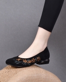 Round -headed light -mouth single shoe women's spring and summer national wind embroidery flower flat shoes sheepskin retro women's shoes