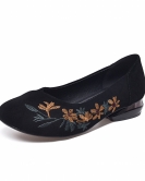 Round -headed light -mouth single shoe women's spring and summer national wind embroidery flower flat shoes sheepskin retro women's shoes