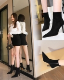 Fighting fashion sexy nightclub shows thin velvet noodles, zipper pointed winter short -tube women's boots short boots