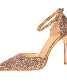 Wind and high heel shallow mouth sharp -headed hollow sequin sexy nightclub is thin and words with female sandals