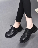 Women's single shoes British style flat leather shoes spring season round head layer cowhide lace comfortable low -top shoes