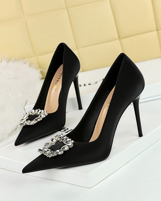 Fashion women's shoes ultra -high heels, shallow mouth pointed metal rhinestone buckle single shoes women's high heels