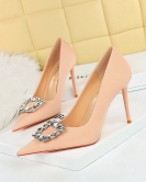 Fashion women's shoes ultra -high heels, shallow mouth pointed metal rhinestone buckle single shoes women's high heels