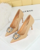 Fashion women's shoes ultra -high heels, shallow mouth pointed metal rhinestone buckle single shoes women's high heels