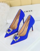 Fashion women's shoes ultra -high heels, shallow mouth pointed metal rhinestone buckle single shoes women's high heels