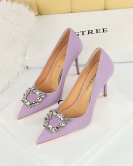 Fashion women's shoes ultra -high heels, shallow mouth pointed metal rhinestone buckle single shoes women's high heels