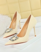 Fashion women's shoes ultra -high heels, shallow mouth pointed metal rhinestone buckle single shoes women's high heels