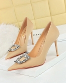 Fashion women's shoes ultra -high heels, shallow mouth pointed metal rhinestone buckle single shoes women's high heels