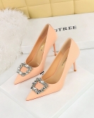 Fashion women's shoes ultra -high heels, shallow mouth pointed metal rhinestone buckle single shoes women's high heels