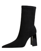 Wind sexy nightclub is thin and thick heel high -heeled velvet pointed pointed pointed in winter short boots women boots