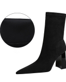 Wind sexy nightclub is thin and thick heel high -heeled velvet pointed pointed pointed in winter short boots women boots