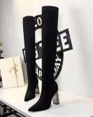 Fashionable Metals and High -Hee Sipper Sexy Nightclubs Short Wool over -the -knee boots