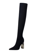 Fashionable Metals and High -Hee Sipper Sexy Nightclubs Short Wool over -the -knee boots