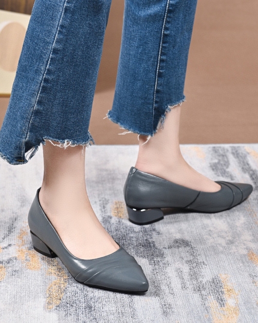 Shoes Spring and Summer Comfortable Western Gel Cowhide Temperature Low Pointed Flat Single Single Shoes Working Shoes