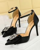 Hall of time high -heeled shoe pointed silk satin rhinestone bow bowing with a sandals with sandals high heel women's shoes