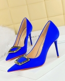 Fashion banquet high -heeled shoe fine heel high heel pointed pointed metal buckle decoration single shoes women's shoes