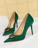 Fashion banquet high -heeled shoe fine heel high heel pointed pointed metal buckle decoration single shoes women's shoes