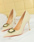 Fashion banquet high -heeled shoe fine heel high heel pointed pointed metal buckle decoration single shoes women's shoes