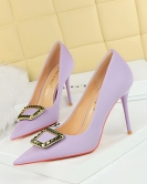 Fashion banquet high -heeled shoe fine heel high heel pointed pointed metal buckle decoration single shoes women's shoes