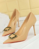 Fashion banquet high -heeled shoe fine heel high heel pointed pointed metal buckle decoration single shoes women's shoes