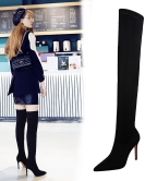 Fashionable high -heeled elastic Laika thin heel sexy nightclub show thin and knee boots